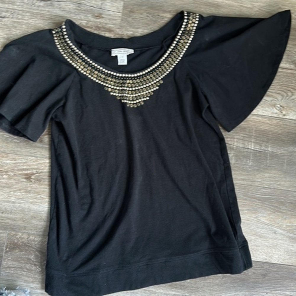 St. John Sport top Medium black beaded hanging sleeves luxury